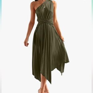 Pleated asymmetrical hem dress